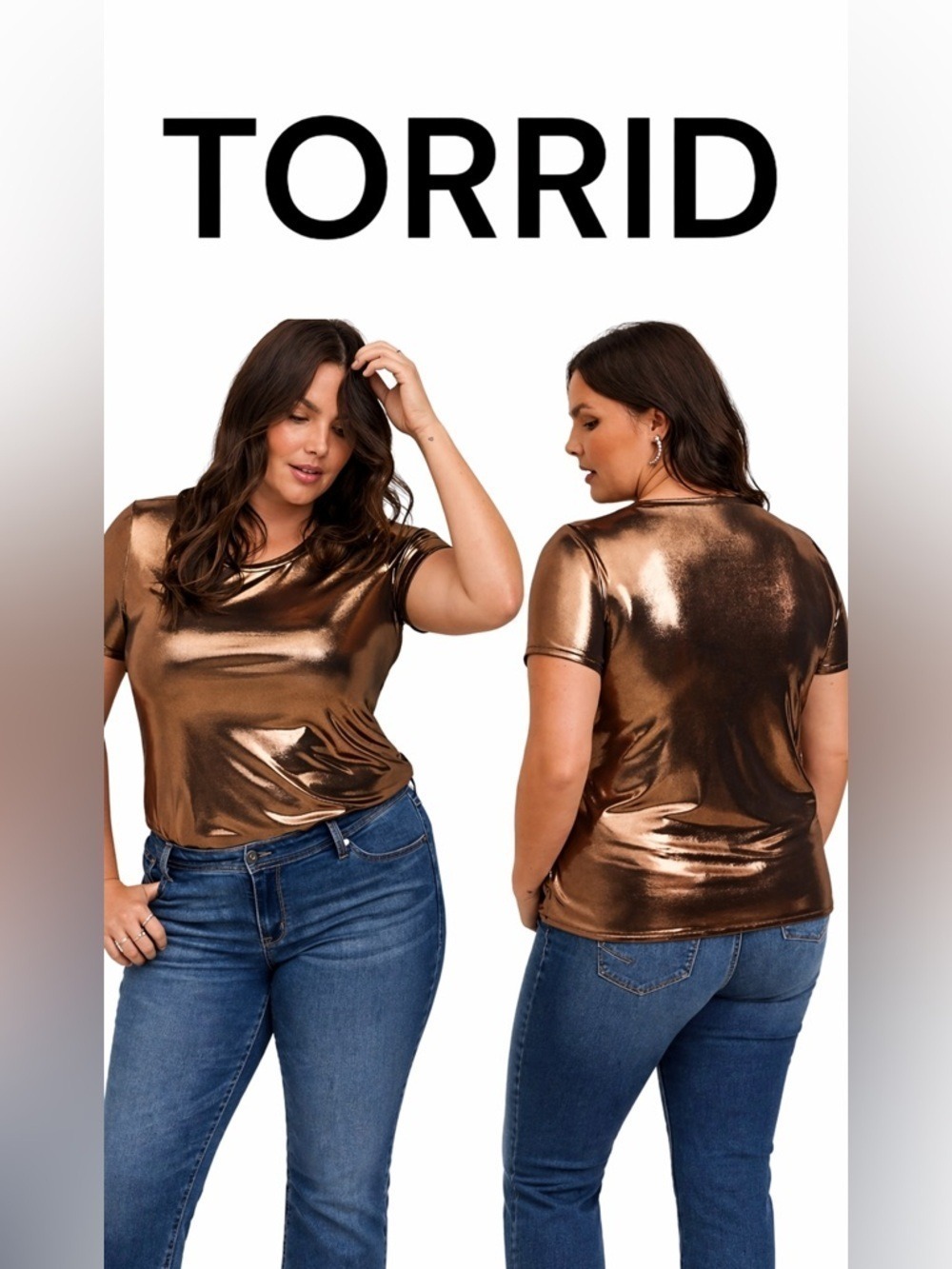 TORRID Liquid Shine Copper Crew Neck Short Sleeve Top US Sz 6X